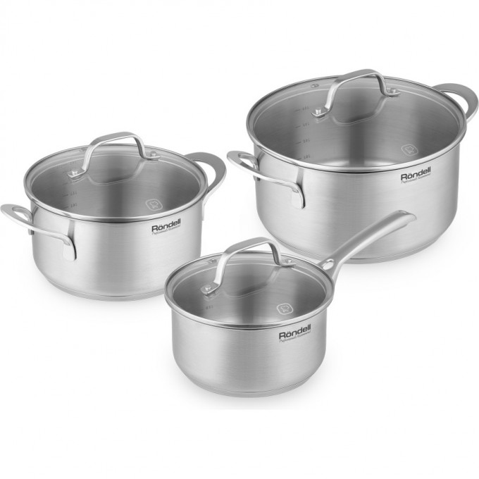 Набор посуды 6 предметов RONDELL ASSET: кастрюли с крышкой 20 см 2,8 л и 24 см 4,8 л, ковш с скрышкой 16 см 1,4 л RDS-1709
